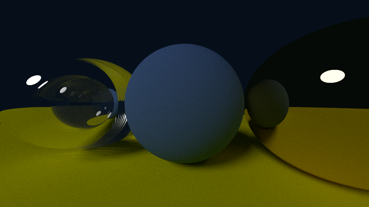 Render of 3 spheres with a single light source and dim background